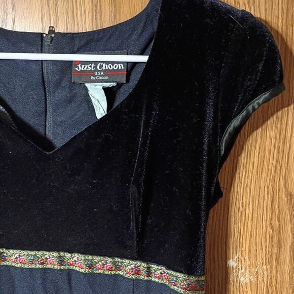 Vintage Just Choon Velvet Empire Waist Maxi Dress Black Ribbon Detail XS 90s - Picture 2 of 7